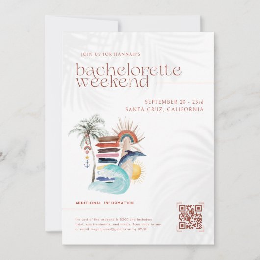 Retro Boho Surf Summer | Bachelorette Weekend Einladung (Vorderseite)