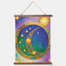 Retro-Boho-Tapete Vintage-Sonne-Mond-Sterne-Hippie