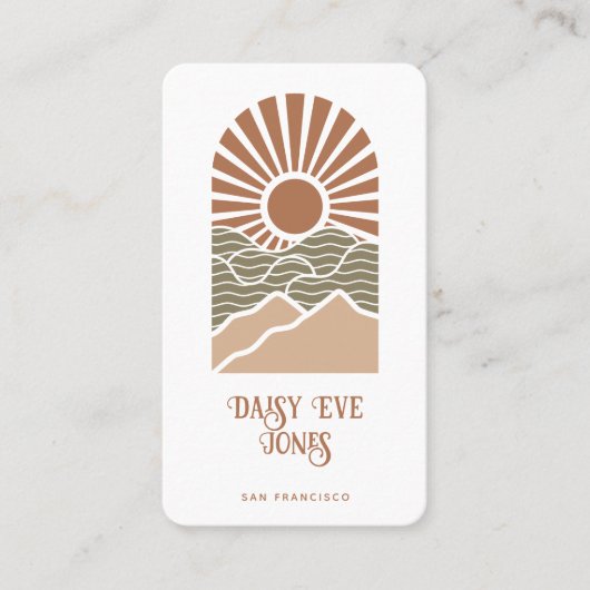 Retro Boho Terracotta and Sage Sun Mountains Visitenkarte (Vorderseite)