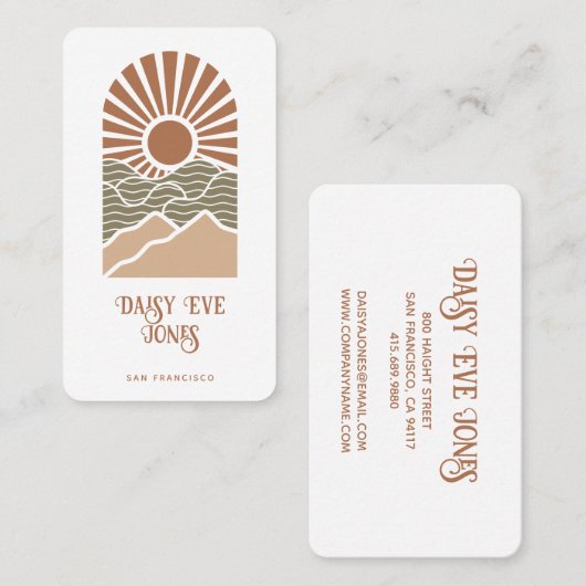 Retro Boho Terracotta and Sage Sun Mountains Visitenkarte (Vorne/Hinten)