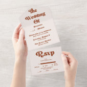 Retro Boho Terracotta Burnt Orange Wedding All in One Einladung (Abreißen)