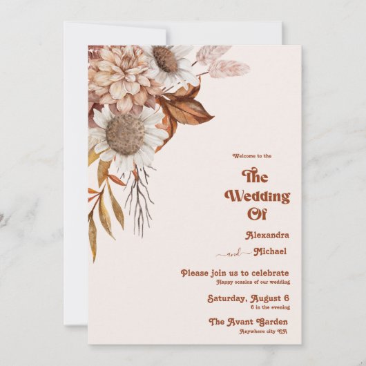 Retro Boho Terracotta Burnt Orange Wedding Invita Einladung (Vorderseite)