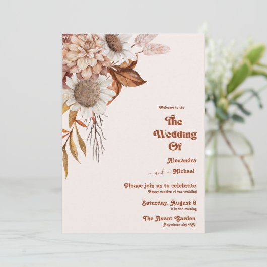 Retro Boho Terracotta Burnt Orange Wedding Invita Einladung (Stehend Vorderseite)