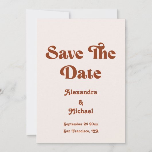 Retro Boho Terracotta Burnt Orange Wedding Rett Save The Date (Vorderseite)