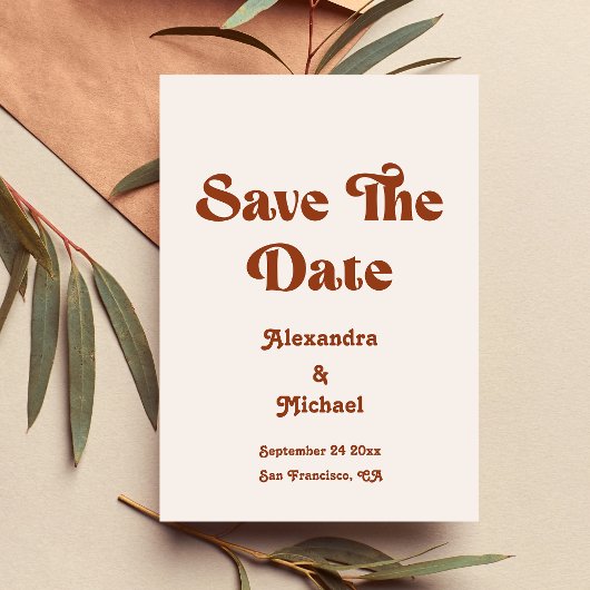Retro Boho Terracotta Burnt Orange Wedding Rett Save The Date