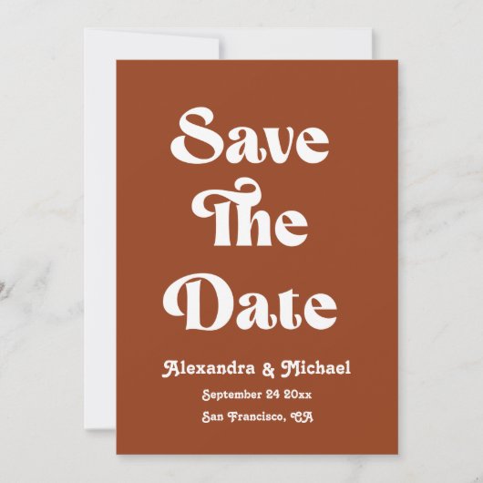 Retro Boho Terracotta Burnt Orange Wedding Save The Date (Vorderseite)