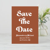 Retro Boho Terracotta Burnt Orange Wedding Save The Date (Stehend Vorderseite)