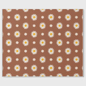 Retro Boho Terracotta Daisy Floral Pattern Geschenkpapier (Flach)