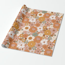 Retro Boho Terracotta Floral Blume Bohemisch Geschenkpapier