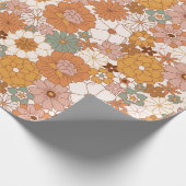 Retro Boho Terracotta Floral Blume Bohemisch Geschenkpapier (Ecke)
