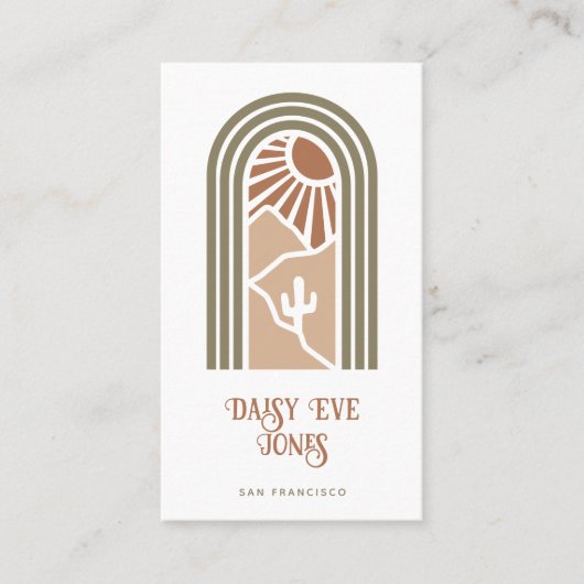 Retro Boho Terracotta Sage Südwest Sun Wüste Visitenkarte (Vorderseite)