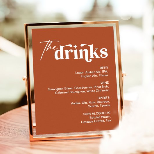 Retro Boho Terracotta Wedding Bar Sign Poster