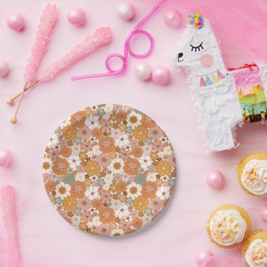 Retro Boho Terracotta Wildblumen Herbst Pappteller (Party)