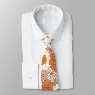 Retro Boho Terrakotta Blumen Wildblumen Herbst  Krawatte