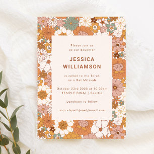 Retro Boho Terrakotta Blumenmuster Süße Bat Mitzva Einladung