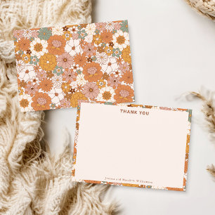 Retro Boho Terrakotta Floral Personalisierte Hochz Dankeskarte