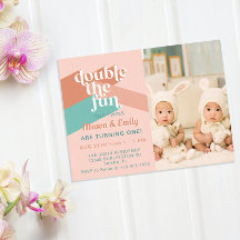 Retro Boho Twins Geburtstagsparty Foto Einladung