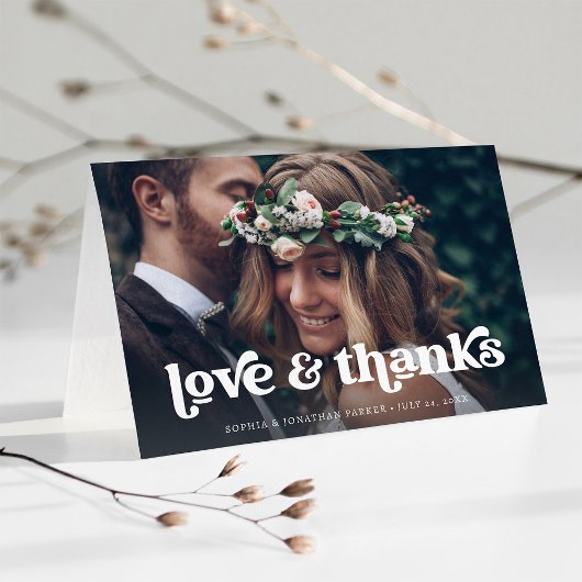 Retro Boho Typografie und Foto | Hochzeit Dankeskarte