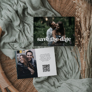 Retro Boho Typografie und zwei Fotos   QR-Code Save The Date