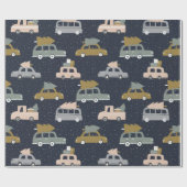 Retro Boho Vintage Car und Weihnachtsbaummuster Geschenkpapier (Flach)