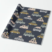 Retro Boho Vintage Car und Weihnachtsbaummuster Geschenkpapier (Ungerollt)