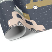 Retro Boho Vintage Car und Weihnachtsbaummuster Geschenkpapier (Rolleneckpunkt)