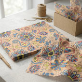 Retro-Boho-Volkskunst-Blumen- und Herz-Muster Seidenpapier