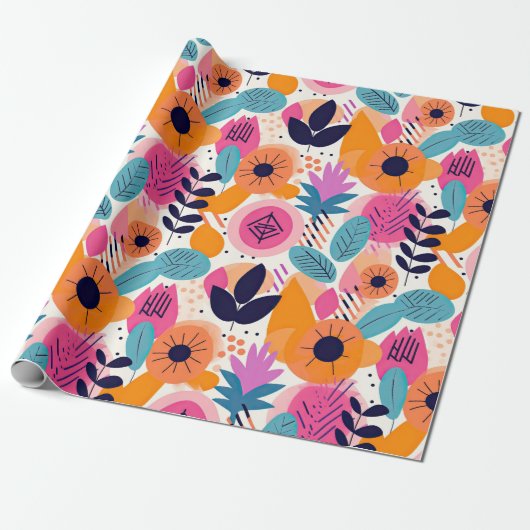 Retro-Boho-Volkskunst-Stil Whimsical-Blumen-Gesche Geschenkpapier (Ungerollt)