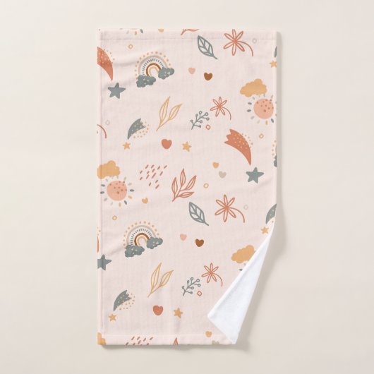 Retro Boho Wasserfarbe Regenbogenneutral Badhandtuch Set (Handtuch)