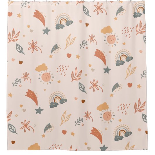 Retro Boho Wasserfarbe Regenbogenneutral Duschvorhang (Vorderseite)