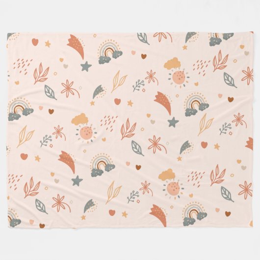 Retro Boho Wasserfarbe Regenbogenneutral Fleecedecke (Vorderseite (Horizontal))
