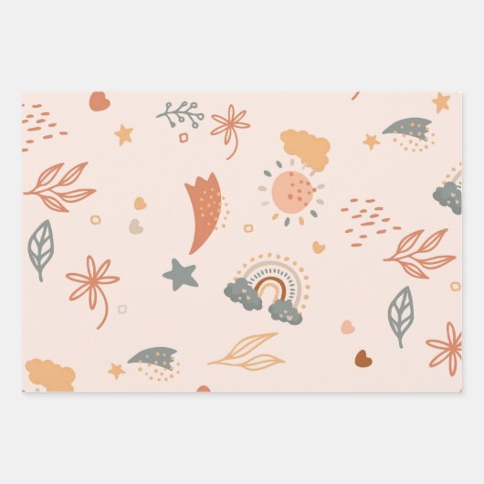 Retro Boho Wasserfarbe Regenbogenneutral Geschenkpapier Set (Vorderseite 3)