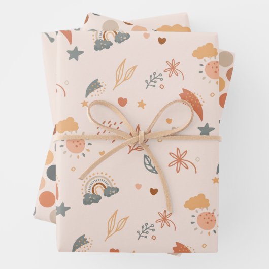 Retro Boho Wasserfarbe Regenbogenneutral Geschenkpapier Set (Beispiel)