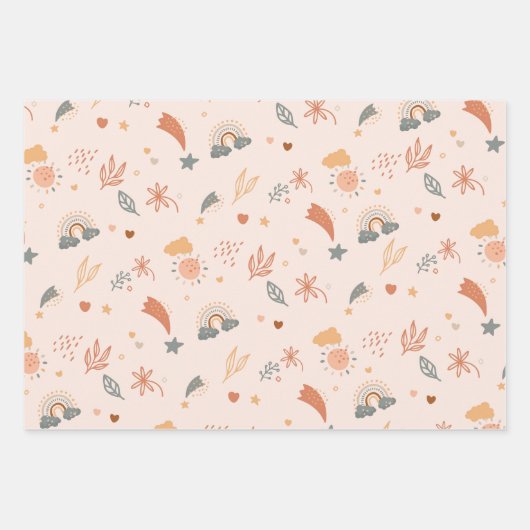 Retro Boho Wasserfarbe Regenbogenneutral Geschenkpapier Set (Vorderseite)