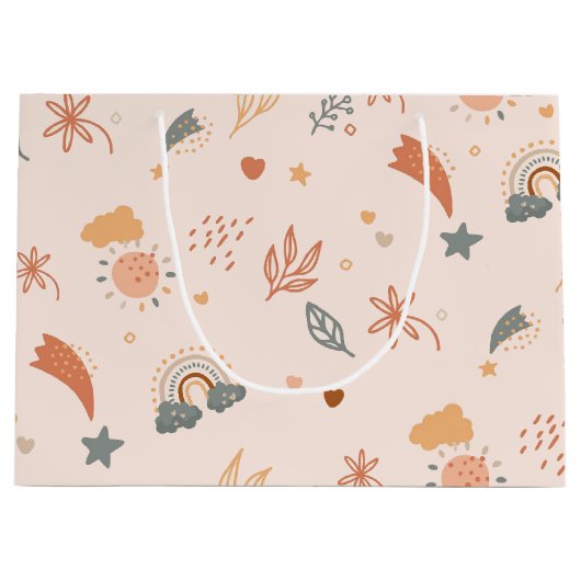 Retro Boho Wasserfarbe Regenbogenneutral Große Geschenktüte (Vorderseite)