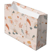 Retro Boho Wasserfarbe Regenbogenneutral Große Geschenktüte (Vorderseite Schrägansicht)