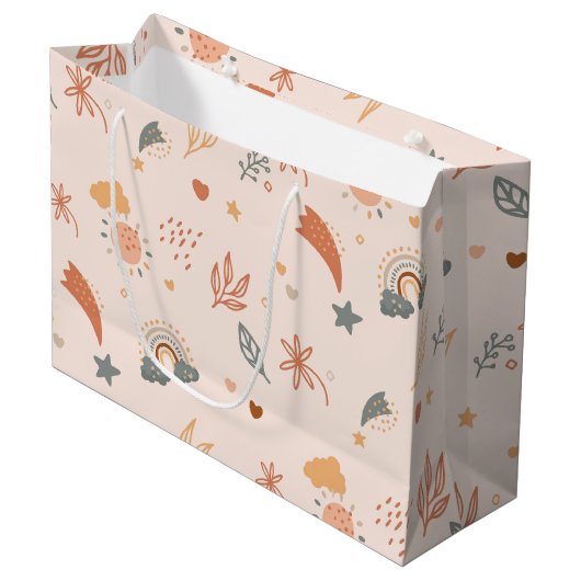 Retro Boho Wasserfarbe Regenbogenneutral Große Geschenktüte (Vorderseite Schrägansicht)