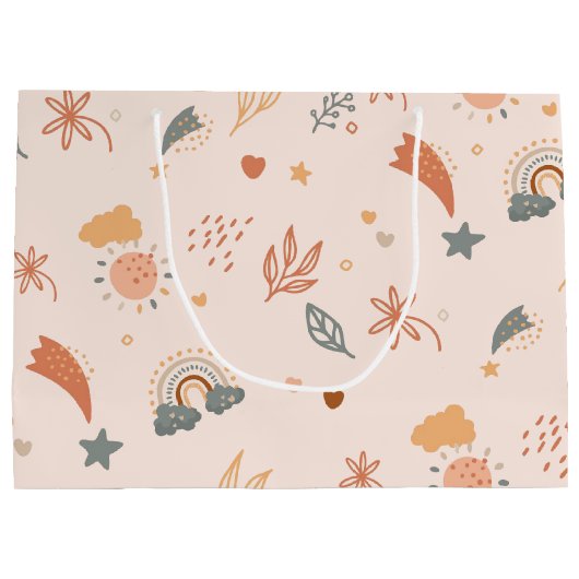Retro Boho Wasserfarbe Regenbogenneutral Große Geschenktüte (Rückseite)
