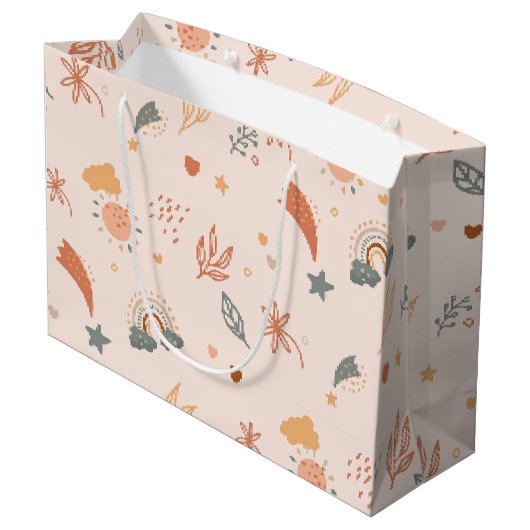 Retro Boho Wasserfarbe Regenbogenneutral Große Geschenktüte (Rückseite Schrägansicht)