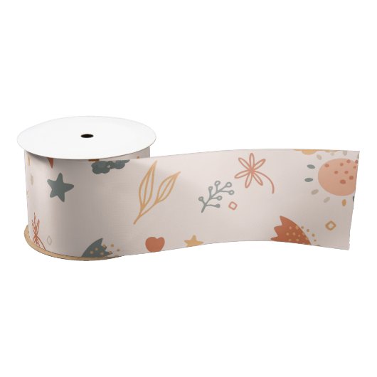 Retro Boho Wasserfarbe Regenbogenneutral Satinband (Spule)