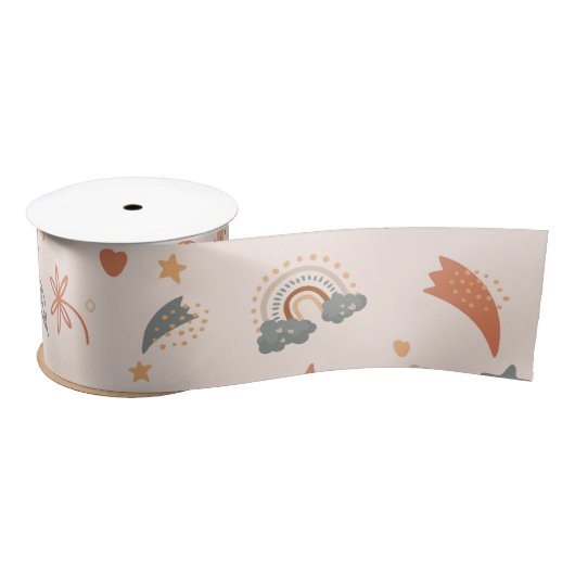 Retro Boho Wasserfarbe Regenbogenneutral Satinband (Spule)