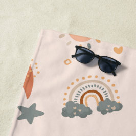 Retro Boho Wasserfarbe Regenbogenneutral Strandtuch