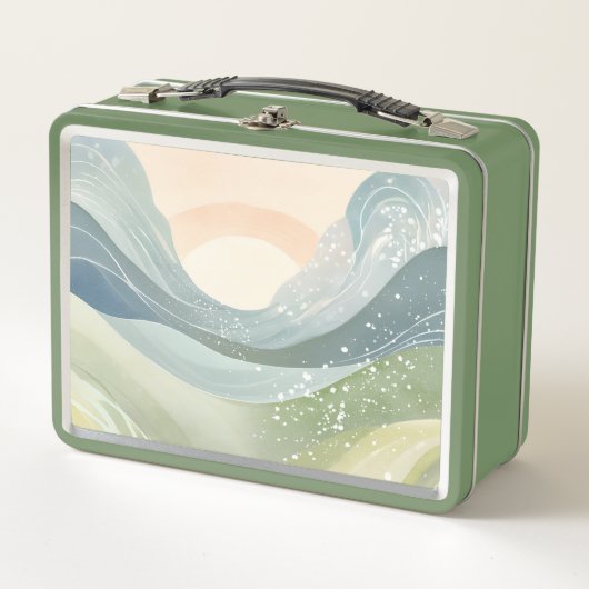 Retro Boho Wasserfarbenansicht Metall Brotdose (Vorderseite)