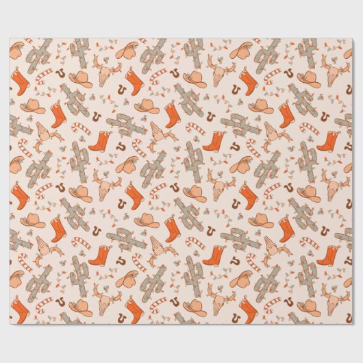 Retro Boho Western Weihnachtswüste Cactus Pattern Geschenkpapier (Flach)
