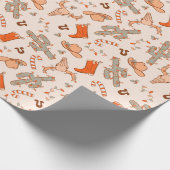 Retro Boho Western Weihnachtswüste Cactus Pattern Geschenkpapier (Ecke)