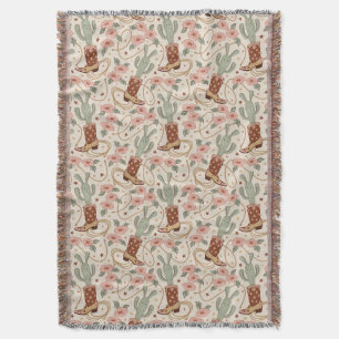 Retro-Boho-Western-Wüsten-Kaktus- und Blumenmuster Decke