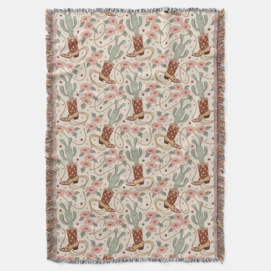 Retro-Boho-Western-Wüsten-Kaktus- und Blumenmuster Decke (Vorderseite Vertikal)