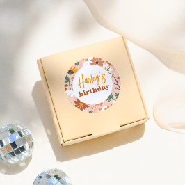 Retro Boho Wildblume Girl Geburtstagsparty Runder Aufkleber