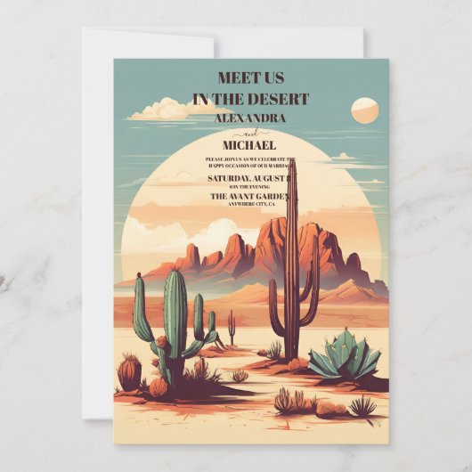 Retro Boho Wüstenhochzeit Einladung (Vorderseite)