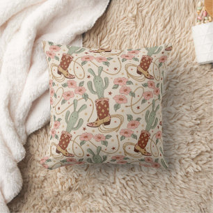 Retro-Boho-Wüstenkaktus- und Blumenmuster Kissen